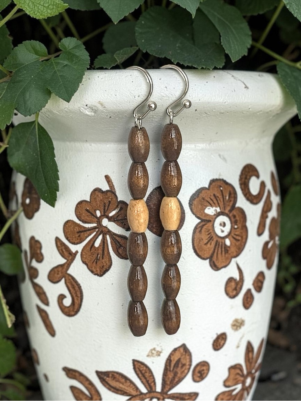 5 For $25💫Handcrafted Bohemian Style Brown & Tan Wooden Bead Drop Earrings